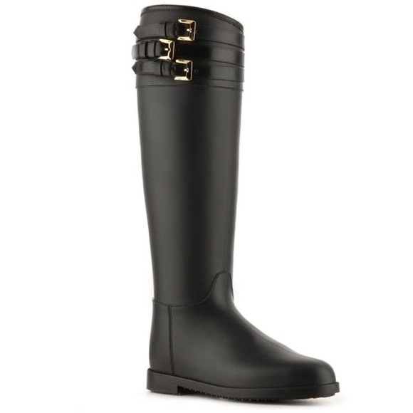 Burberry Rippon Rain Boot Black Waterproof 3 Buckle Tall 37 7/7.5 - Picture 1 of 12